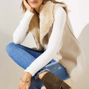 Loft Reversible Faux Fur Vest Tan Size S